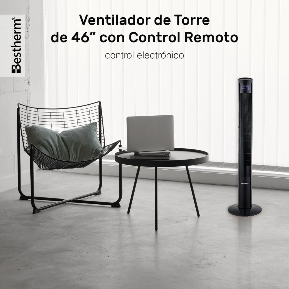 Ventilador de torre de 46 pulgadas con control remoto y pantalla LED