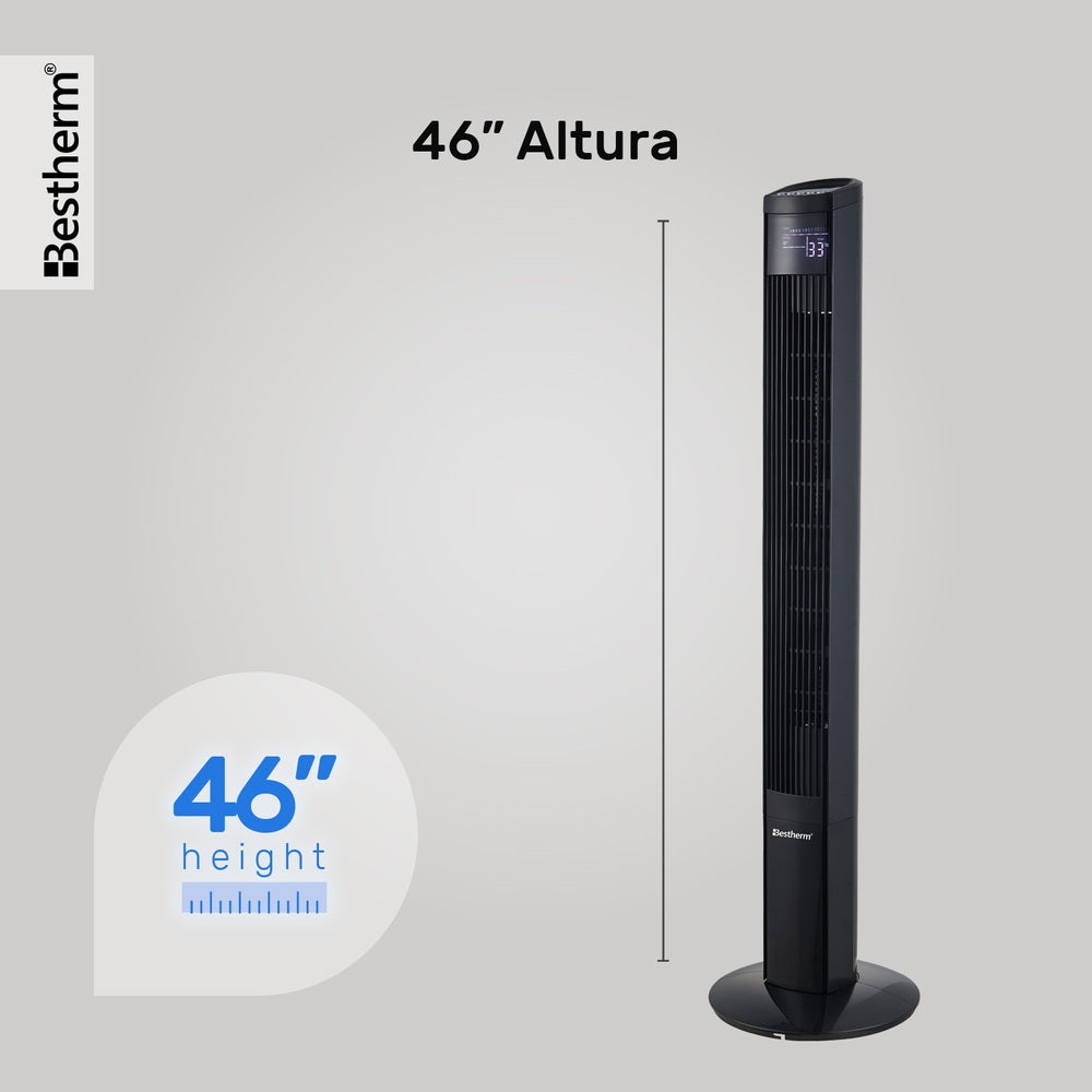 Ventilador de torre de 46 pulgadas con control remoto y pantalla LED