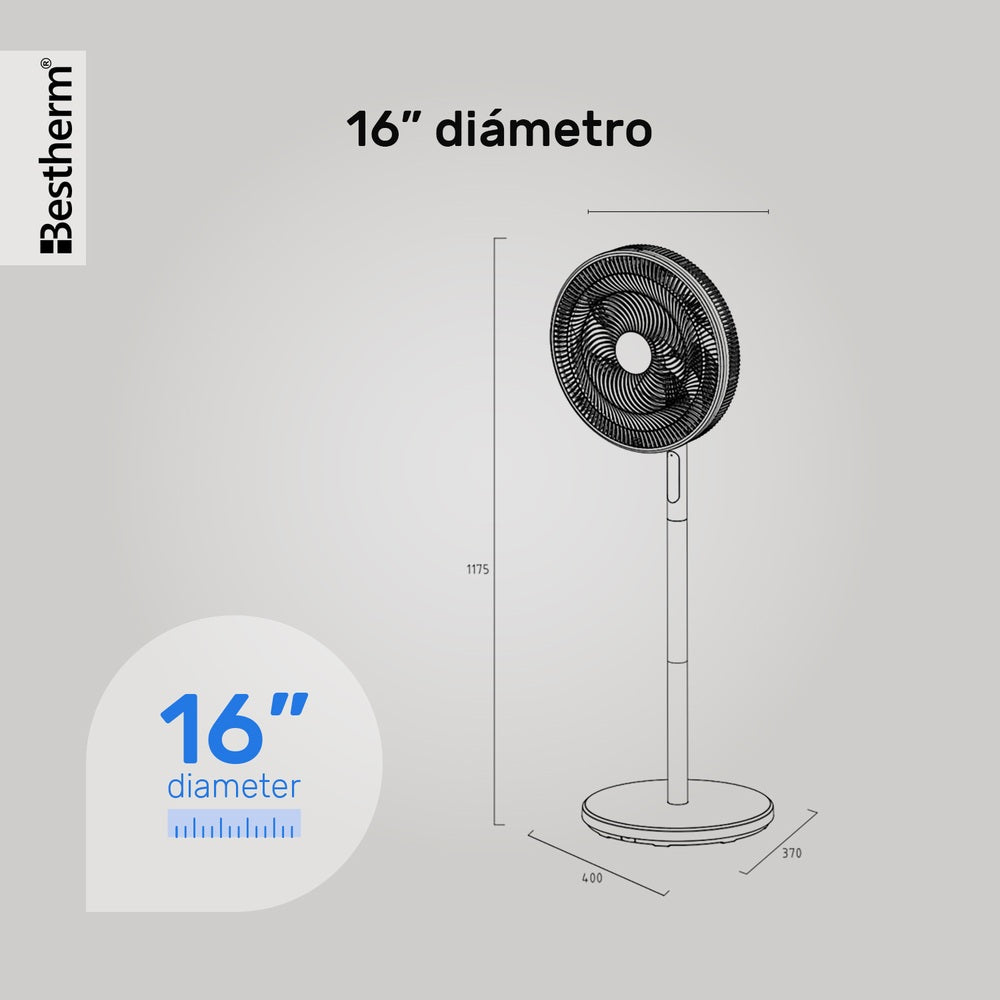 Ventilador DC de 16'' con pantalla LED (2 en 1)