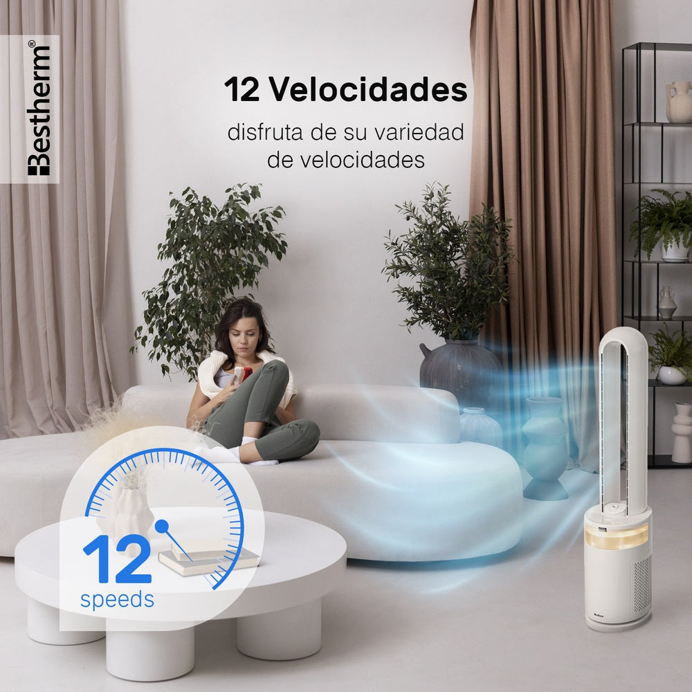 Ventilador de torre Silencioso con Humidificador y Luz Ambiental