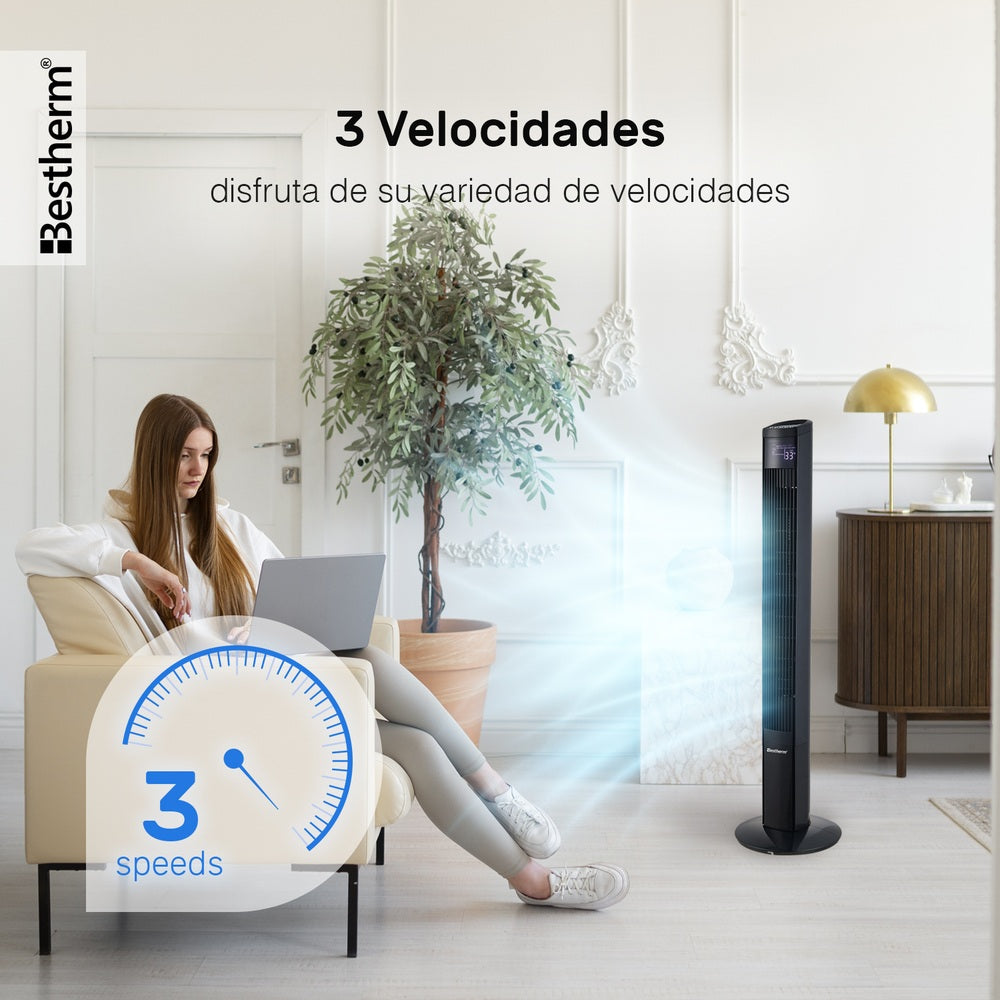 Ventilador de torre de 46 pulgadas con control remoto y pantalla LED