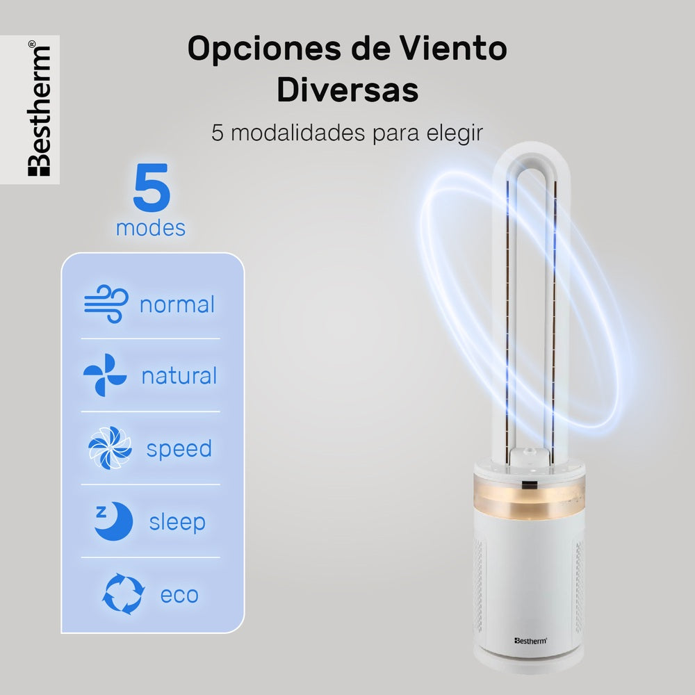 Ventilador de torre Silencioso con Humidificador y Luz Ambiental