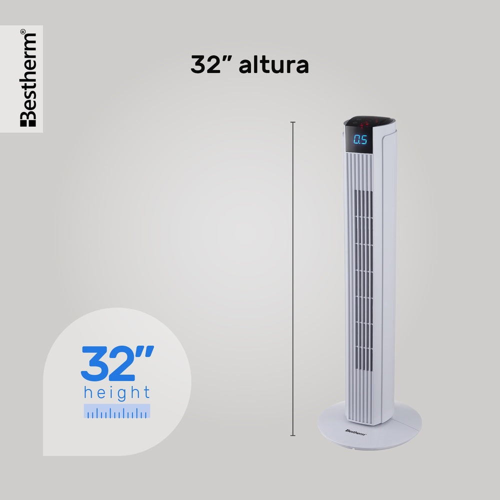 Ventilador de torre de 32 pulgadas con control remoto y pantalla LED