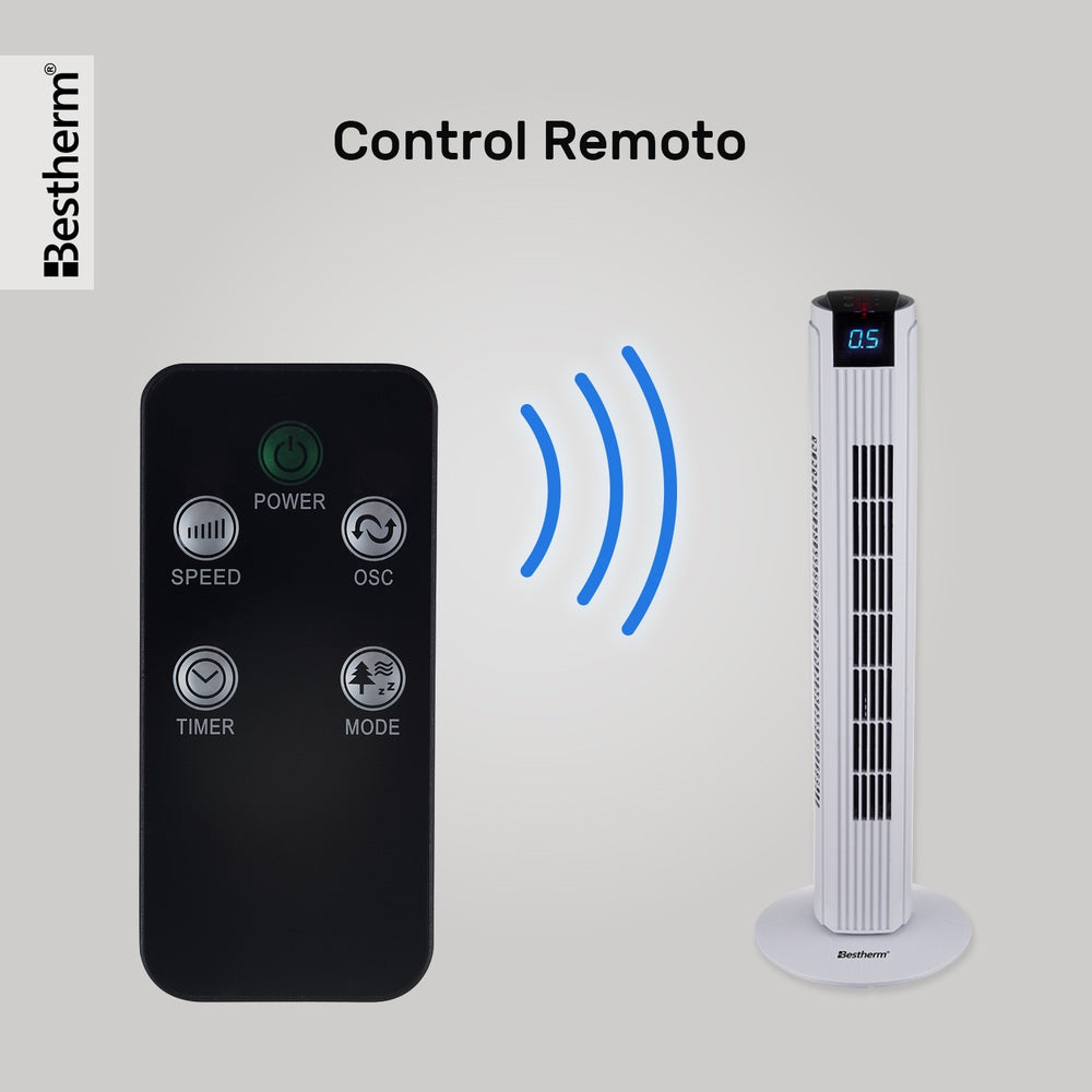 Ventilador de torre de 32 pulgadas con control remoto y pantalla LED